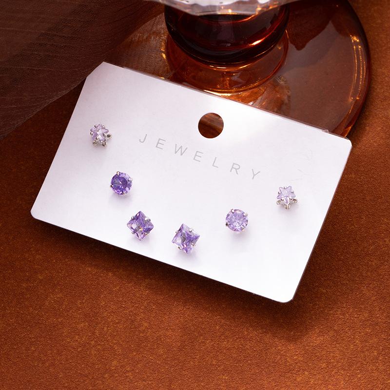 Simple And Exquisite Square Diamond-Set Pearl Stud Earrings, Colorful Opal Earrings Set, Daily Fashion Versatile Earrings For Women