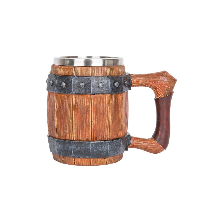 Handcrafted Wooden-Style Barrel Beer Mug with Stainless Steel Lining – Large Capacity