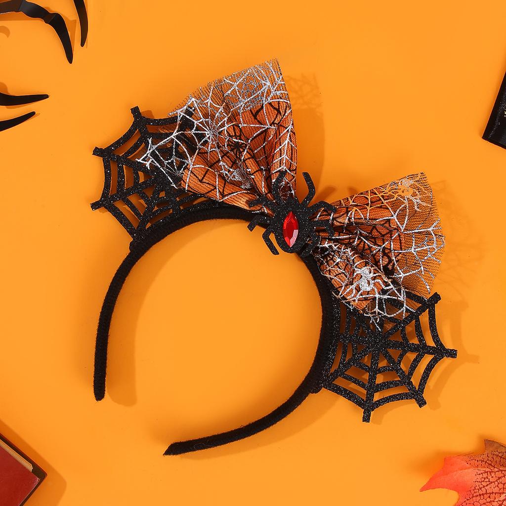Eye Catching Halloween Costume Headband with Spiders Ears and Bows Adjustable Headwear Cosplay Hair Decoration