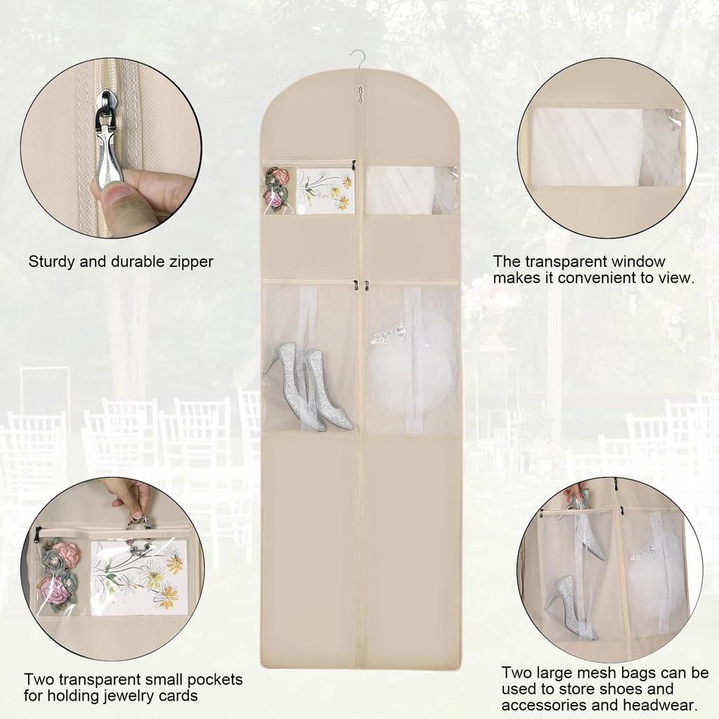 Hochzeitskleid Aufbewahrungstasche Faltbar Hängende Kleidersäcke Tragbar mit Transparentem Fenster für Hochzeitskleider Hemden Jacken