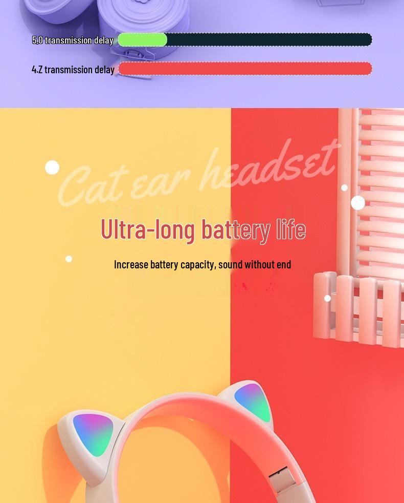 Bluetooth Katzenohren Drahtlose Stereo Gaming Kopfhörer P47M, Geringe Latenz, Sport-Stil