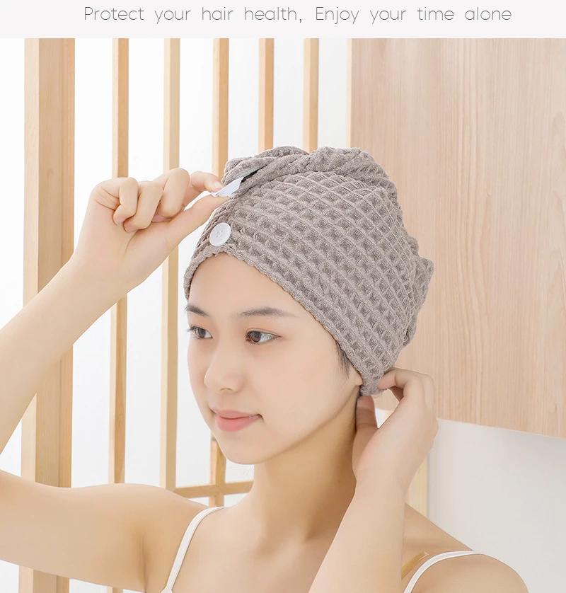 Microfiber Hair Wrap Waffle Hair Drying Towel Absorbent Dry Hair Turban with Button Twist Hair Towels Cap Quick Anti Frizz Hair