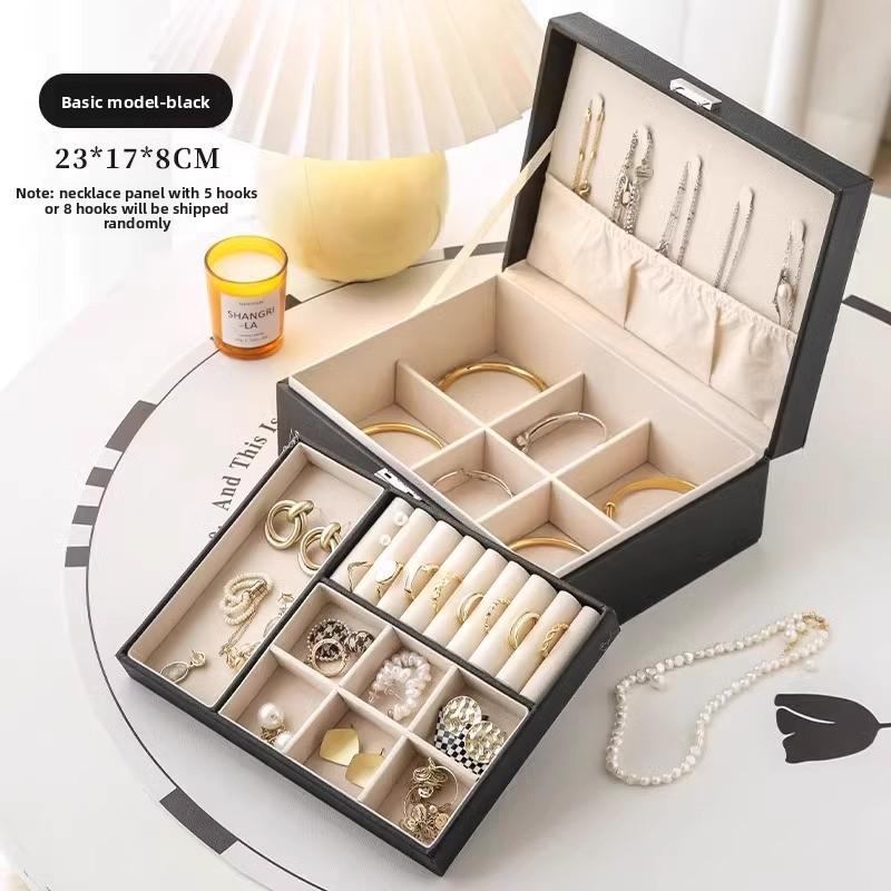 

Leather Double Jewelry Box Portable Jewelry Box Necklace Ring Watch Organizing Box Large Capacity Storage Box