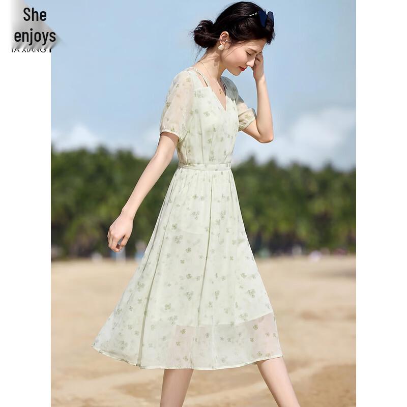 Elegant Floral Hollow-Out Twist Knit Chiffon Midi Dress