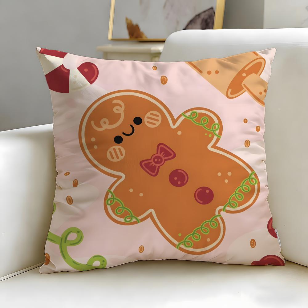 Christmas Theme Adorable Ginger Bread Cushion Cover Soft & Easy-Wash Pillow Case – Versatile for Couch, Bed, Travel and Office
