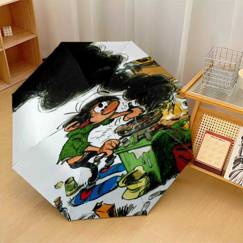 Gaston Lagaffe Winddichter Automatischer 8-Rippen Faltbarer Regenschirm Tragbarer Outdoor Sonnenschirm