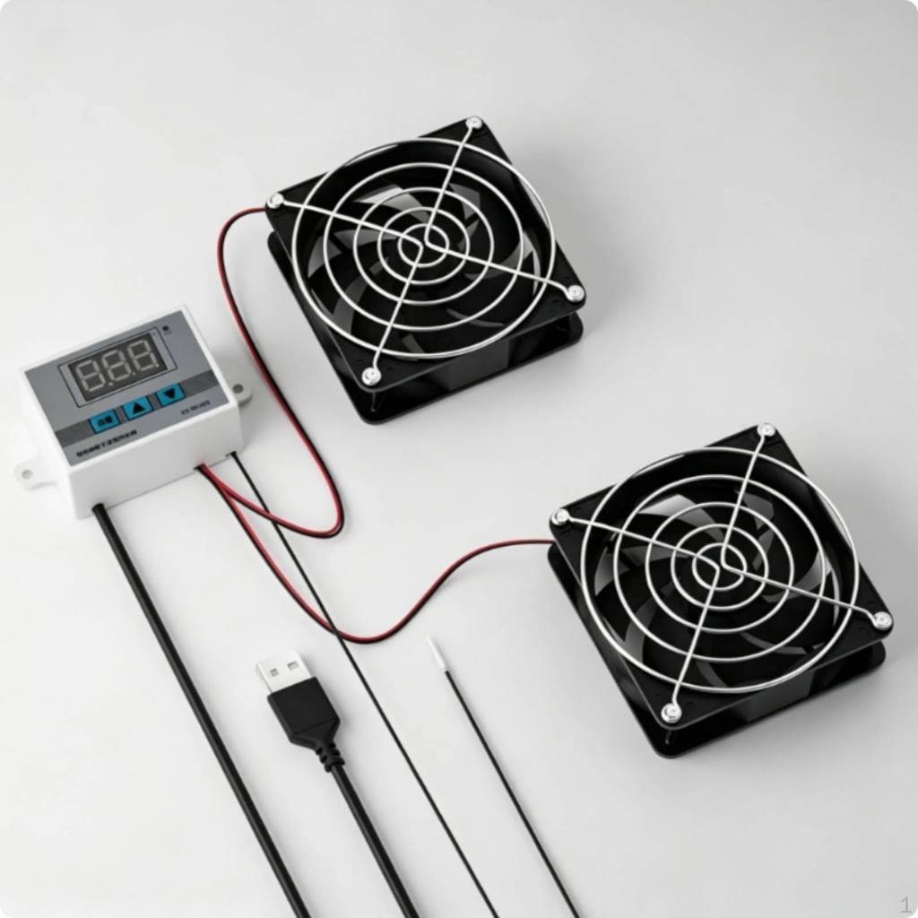 Cabinet Fan Thermostat Set Low Noise Temperature Control High Ventilation Electrical Box