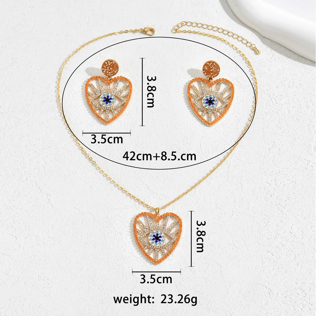 New Heart-Shaped Diamond-Studded Hip-Hop Style Necklace and Earring Set Angel Eye Niche Stud Earrings Versatile Collarbone Chain