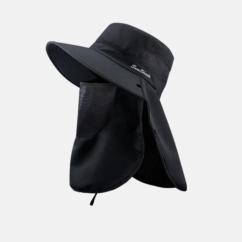 Quick-Drying Summer Sun Hats For Women Men Outdoor Face Mask Wide Brim Bucket Hat Mesh Breathable Waterproof Large Fishing Caps