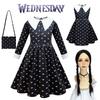 Wednesday Addams Dress Wig Cosplay Costume For Kid Girl Halloween Xmas Party