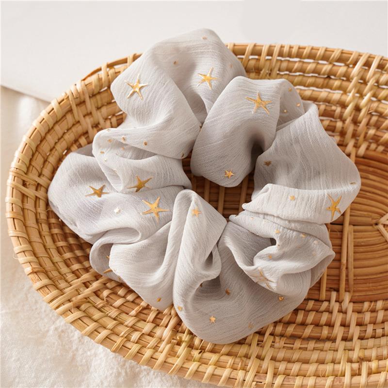 Women Gold Star Hair Bands Solid Color Scrunchies Hair Rope Headwear Girls Hair Ties Accessories Ponytail Holder