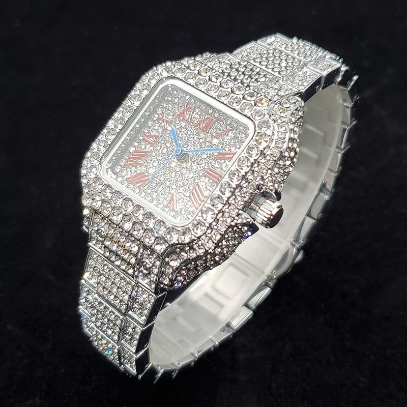 Luxury Diamond Watches for Women Fashion Silver Iced Out Square Wristwatch High Quality Bling Party Jewelry Clock Wedding Gift