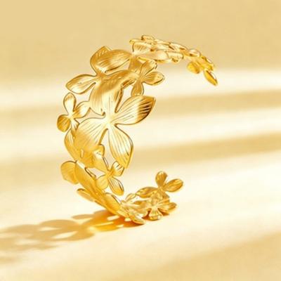 1PC Stainless Steel Flower Bracelet Personalized Retro French Elegance Premium Sense Gold Plated Open Titanium Steel Bracelet