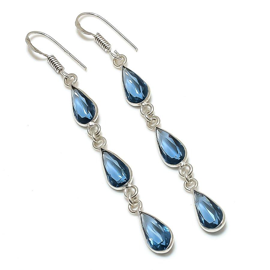 

Серьги из натурального лондонского голубого топаза из стерлингового серебра 925 пробы 2,76 дюйма b8D42