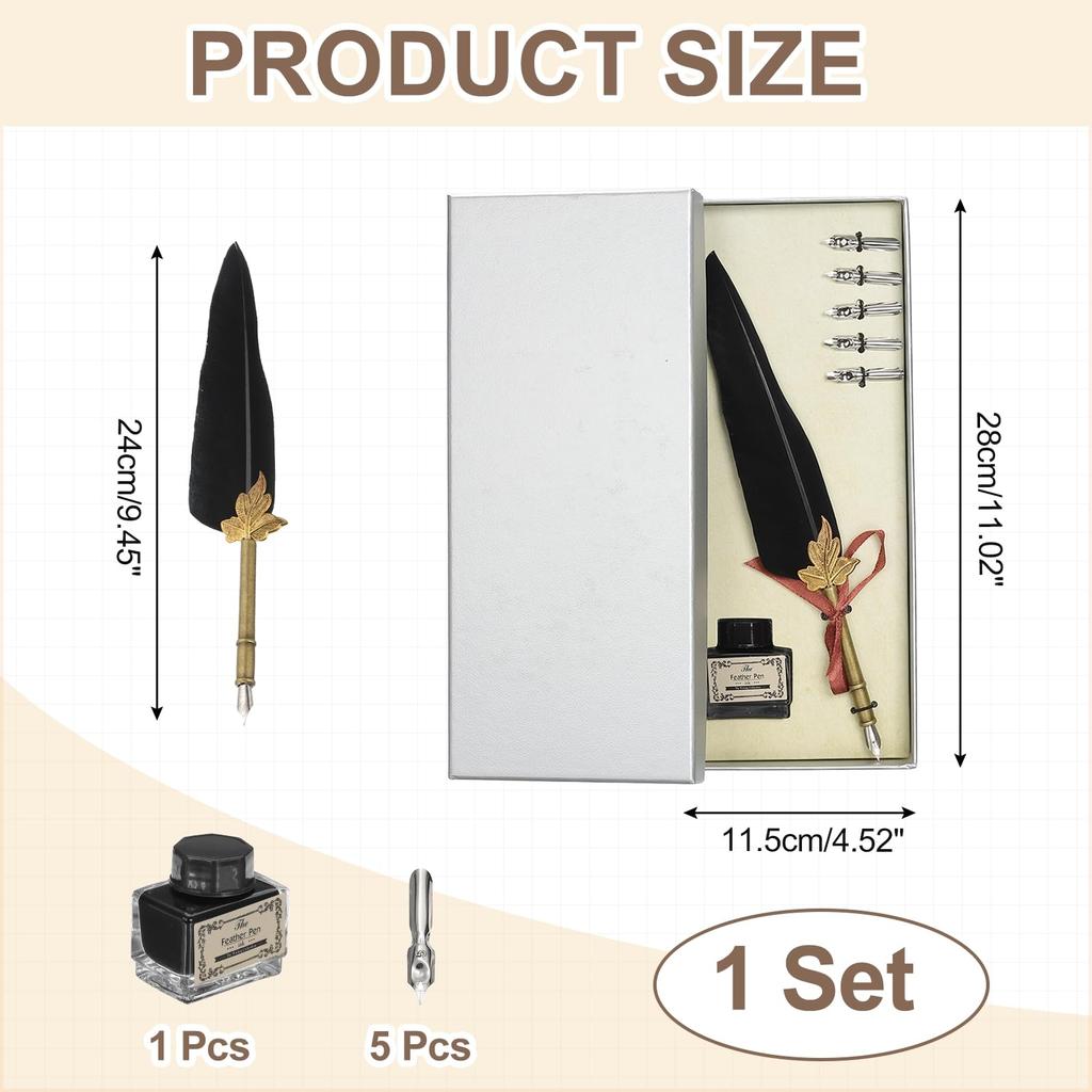 PATIKIL Feather Pen 1 Vintage Feather Calligraphy Fountain Dip Pen Pen Replacement Nibs for Beginner Black Set, Set, Pen, Set, Ink, Holder, Writers,