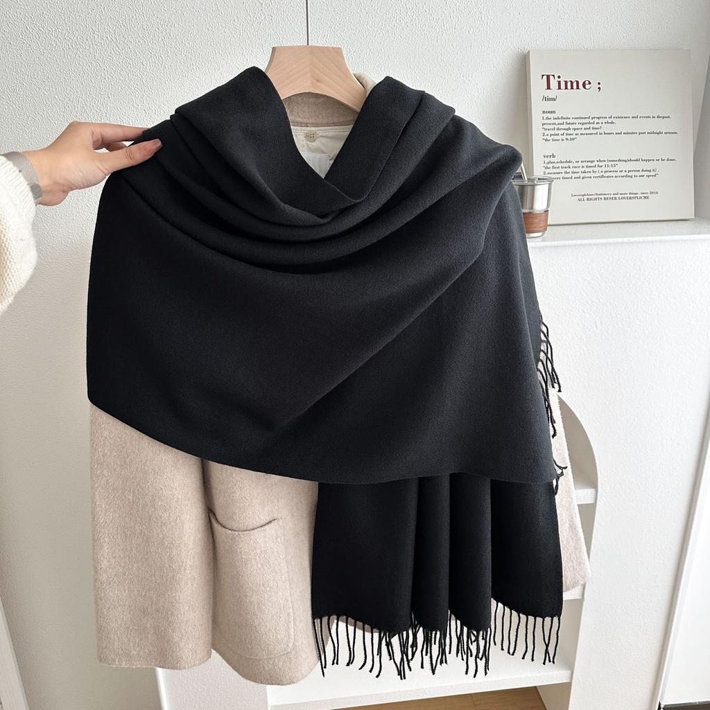 Classic Solid Tassel Scarf Men Women Fall Winter Imitation Cashmere Thick Versatile Shawl Causal Wrap Warm Muffler Male Female