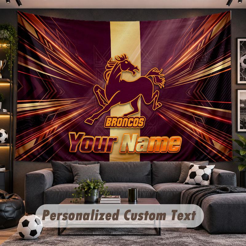 Wall Hanging Tapestry Custom NameBrisbane Broncos Pattern Personalized Printed Fabric Wall Decor