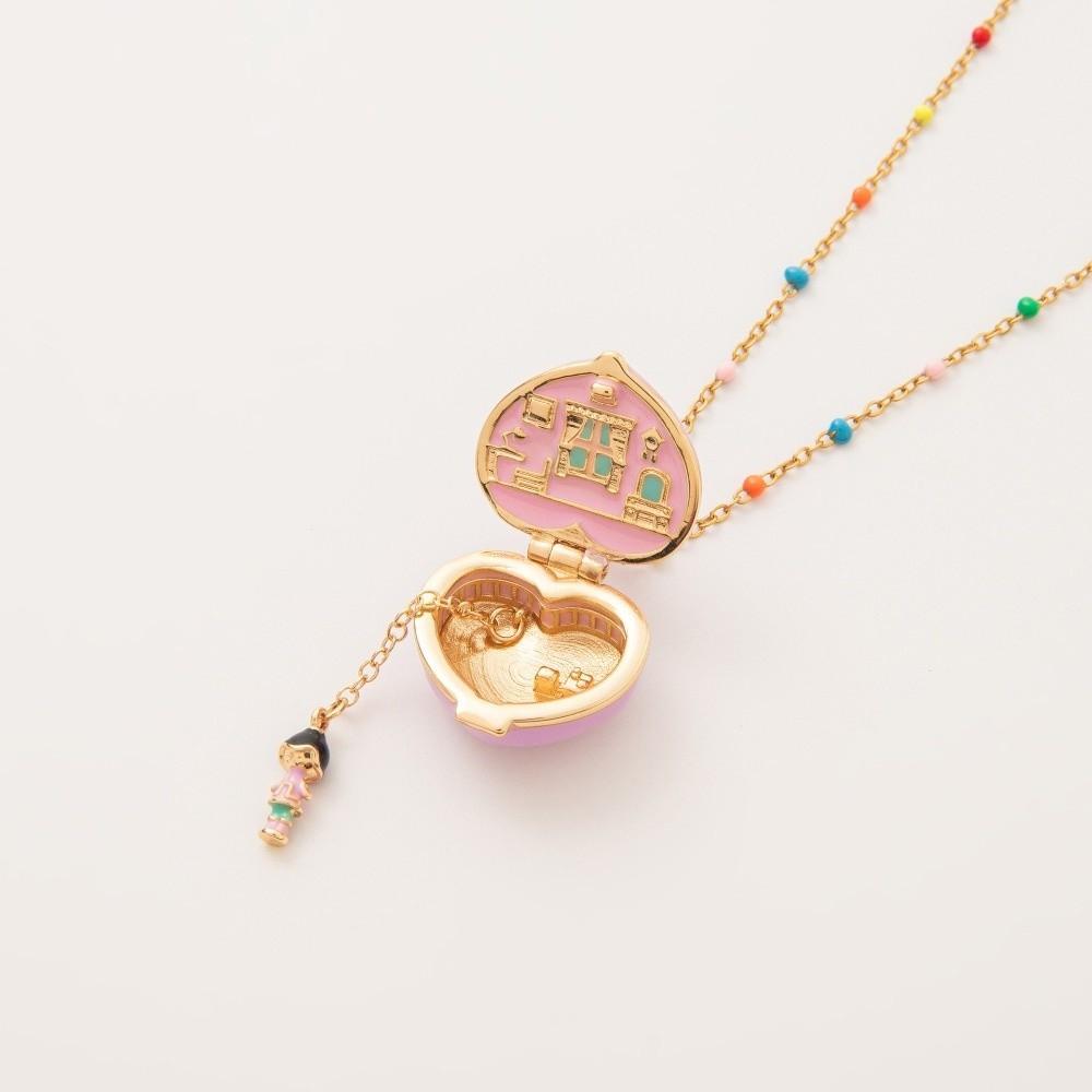 Cute Opening Closing Phase Box Necklace Pink Gold Color Pentagram Heart Ring Pendant Choker  Daily