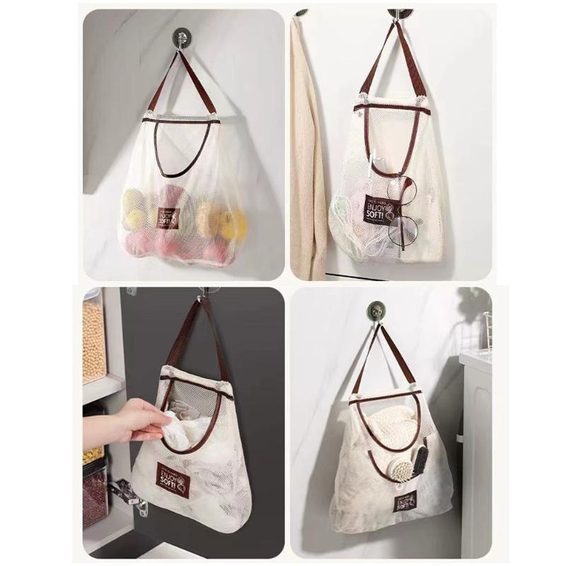 1/2pcs Breathable Mesh Storage Bag Kitchen Wall Hanging Organizer Bag for Garlic Potatoes Onions Storage Bag Multifunction