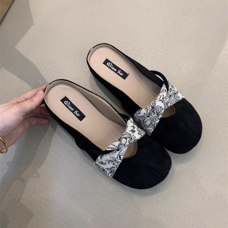 Baotou Women's Black Pig's Trotters and Half Slippers Female Summer Wear French Gentle Fairy Split-toed Small Fragrant Sandals Single Shoes