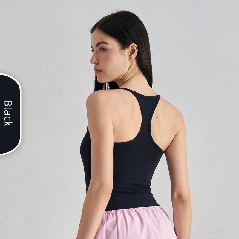 

2025 Sports Underwear Women s Belt Chest Pad I-Shaped Vest Elastic Tight Slimming Yoga Pilates Fitness Breathable Bra Black(With chest pad) L