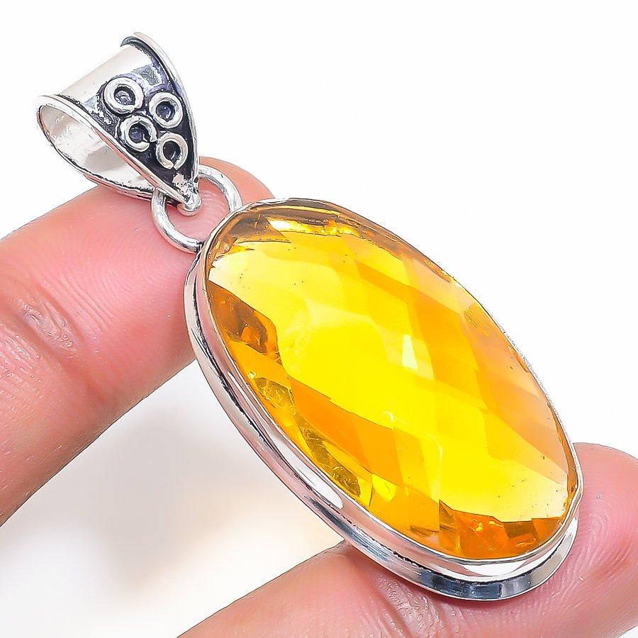 

Подвеска из стерлингового серебра 925 пробы с натуральным цитрином, ручная работа, 2,09 дюйма z0g69