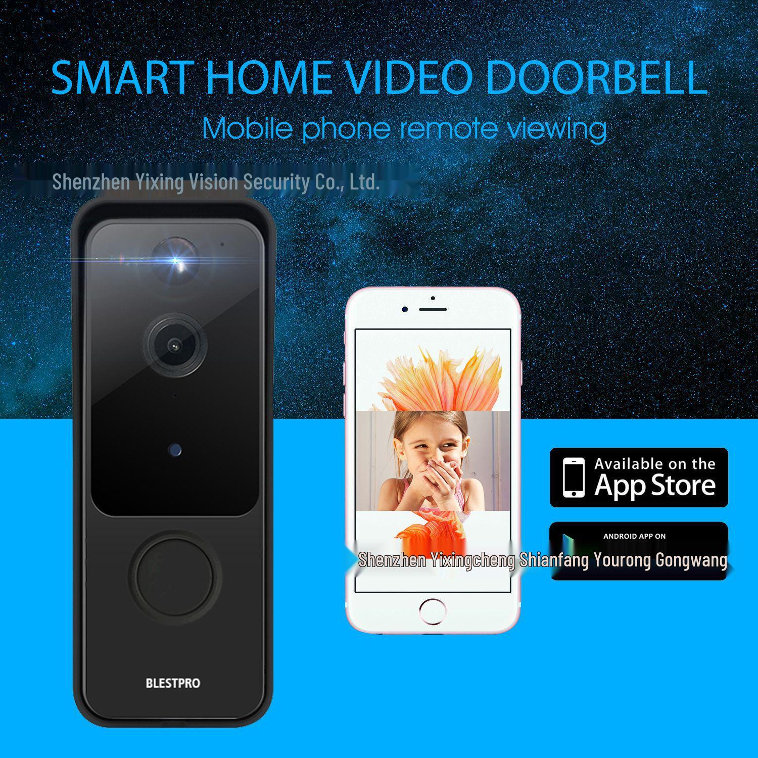 

WiFi HD Smart Doorbell with Night Vision & Two-Way Intercom Black 300W WIFI