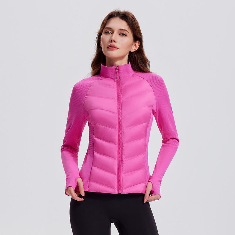 

Женская легкая стеганая спортивная куртка - Ветрозащитная, теплая, приталенного кроя, со стойкой воротником для бега на открытом воздухе и фитнеса M [95-105 lbs]