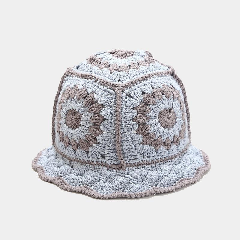 Korean Retro Stripe Handmade Crochet Bucket Hats Autumn and Winter Y2k Fisherman's Cap Women Tassel Colored Wool Hats