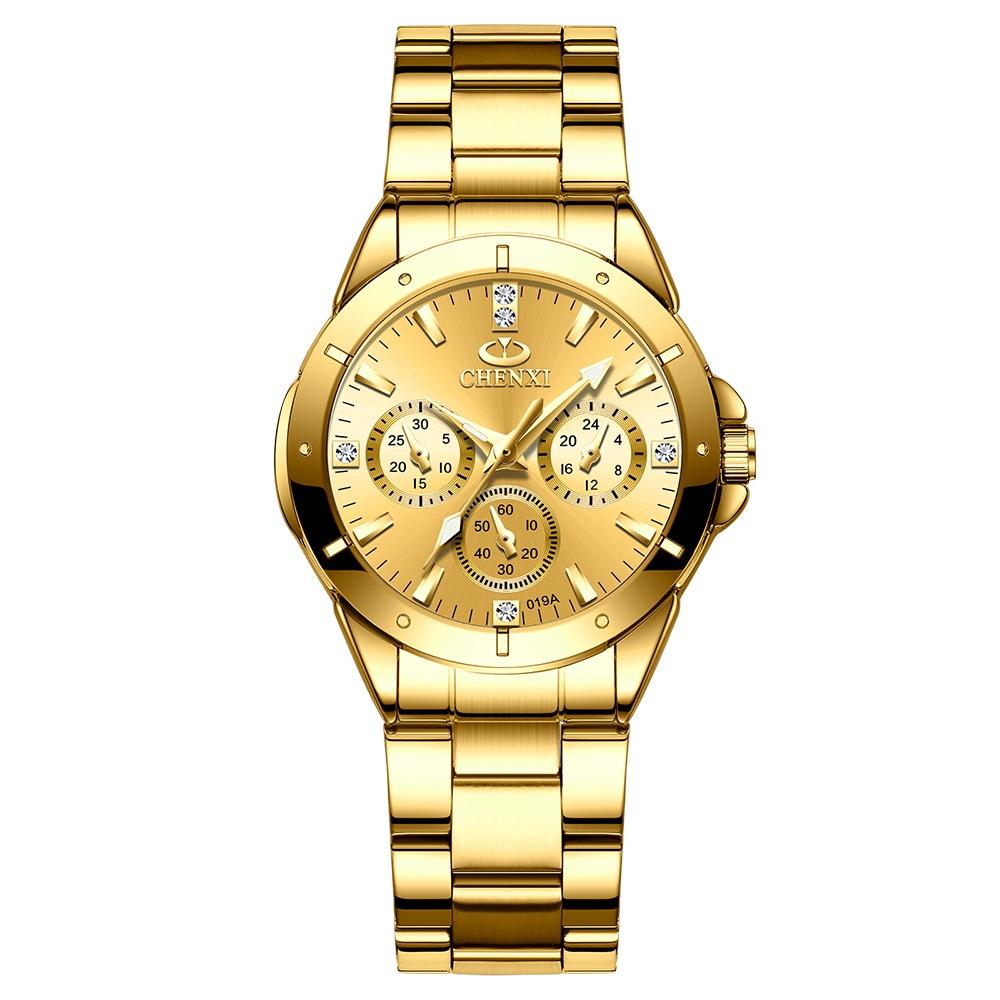 Elegant Golden Couple Watch Waterproof Steel Strap Business Quartz Watch For Couples