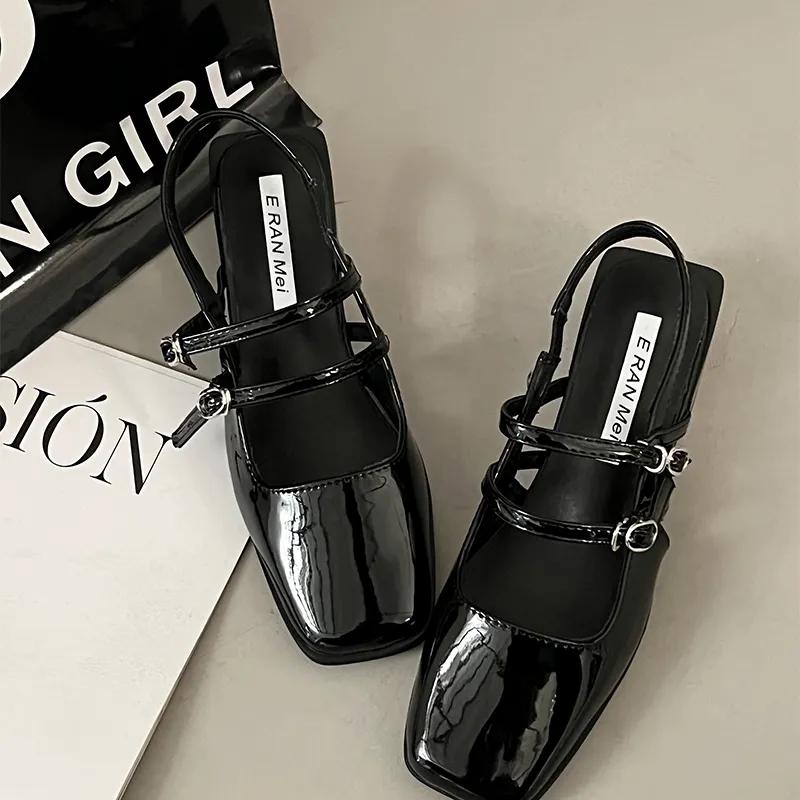 Women Summer Thick Heel Retro Style Sandals Ladies Square Toe Elegant Party Shoes