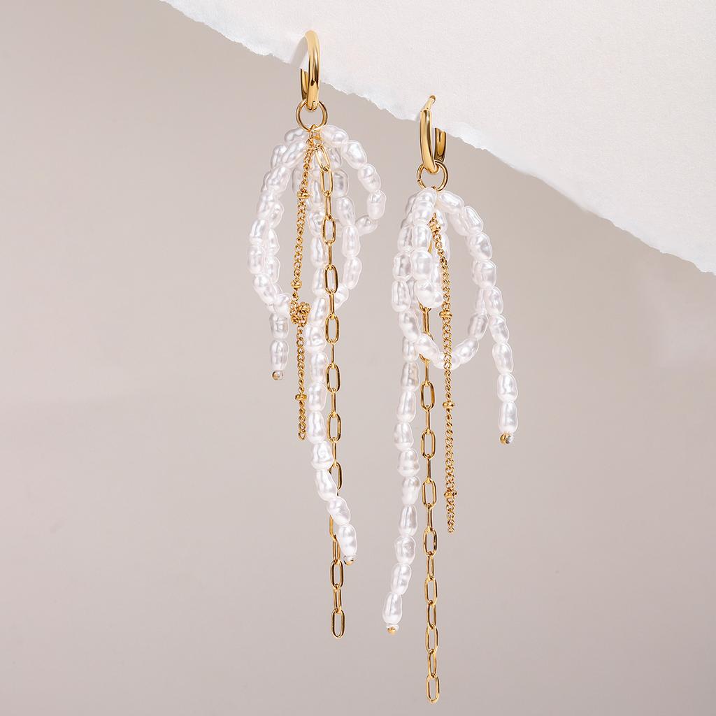 Yori Hot Style Stainless Steel Pearl Bow Tassel Earrings for Women Daily Hypoallergenic Attractive Jewelry Gift