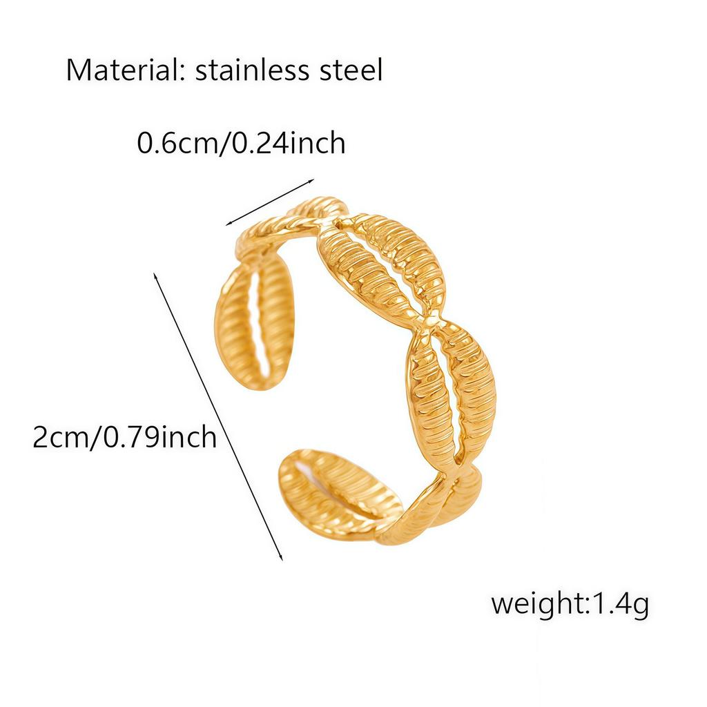 Elegant 18K Gold-Plated Geometric Stainless Steel Ring with Natural Stone, Adjustable for Women