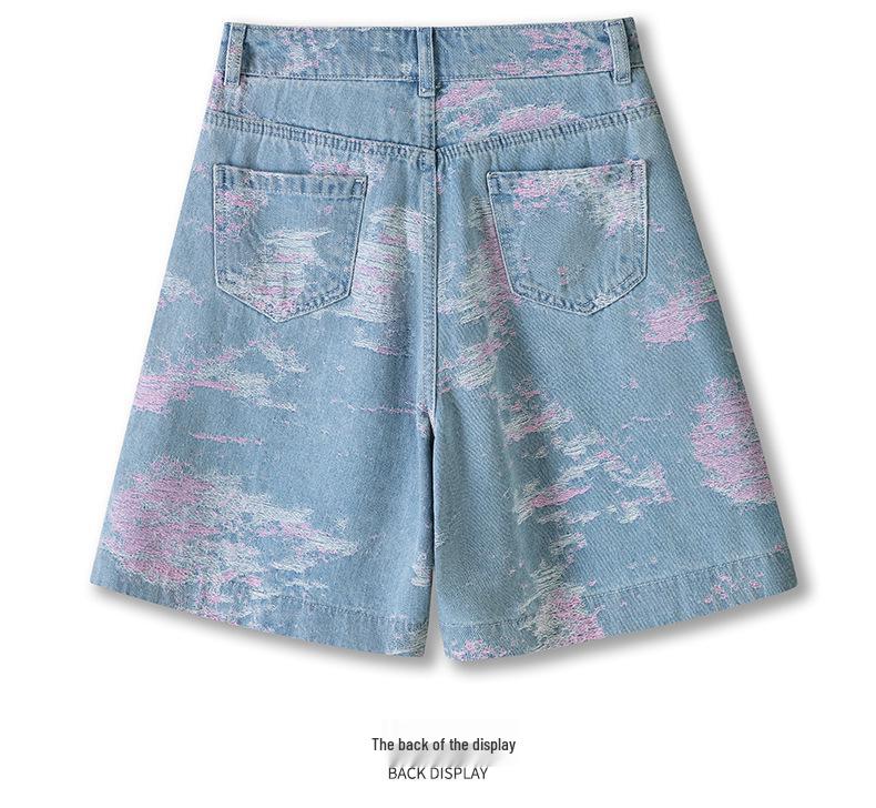 Women's Jacquard Embroidered Wide-Leg Denim Shorts - New 2026 Loose Drape Summer Design Four-Point Pants