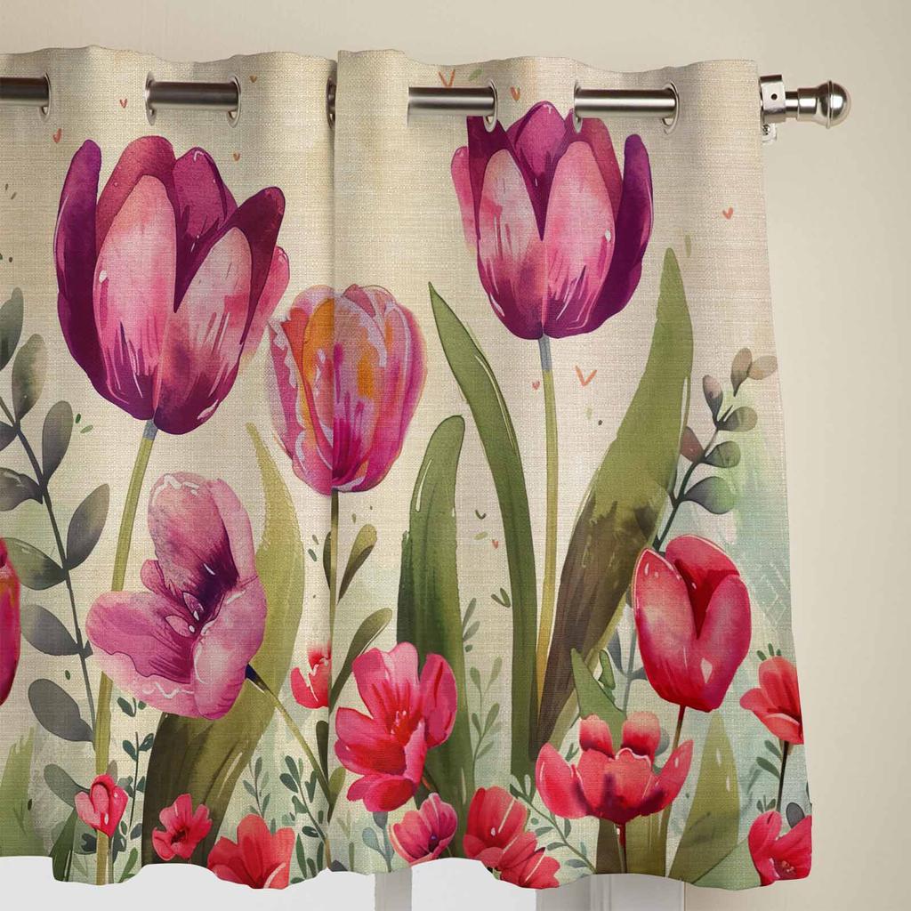 Flower Tulip Leaves Window Curtains for Living Room Luxury Bedroom Curtain Kitchen Blinds Drapes Curtains