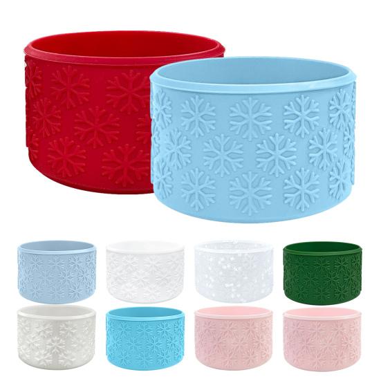 Silicone Cup Sleeve Anti-Slip Mug Boot Protective Cover for Tumbler Winter Christmas Snowflake Texture Shockproof Bottle Bottom Sleeve