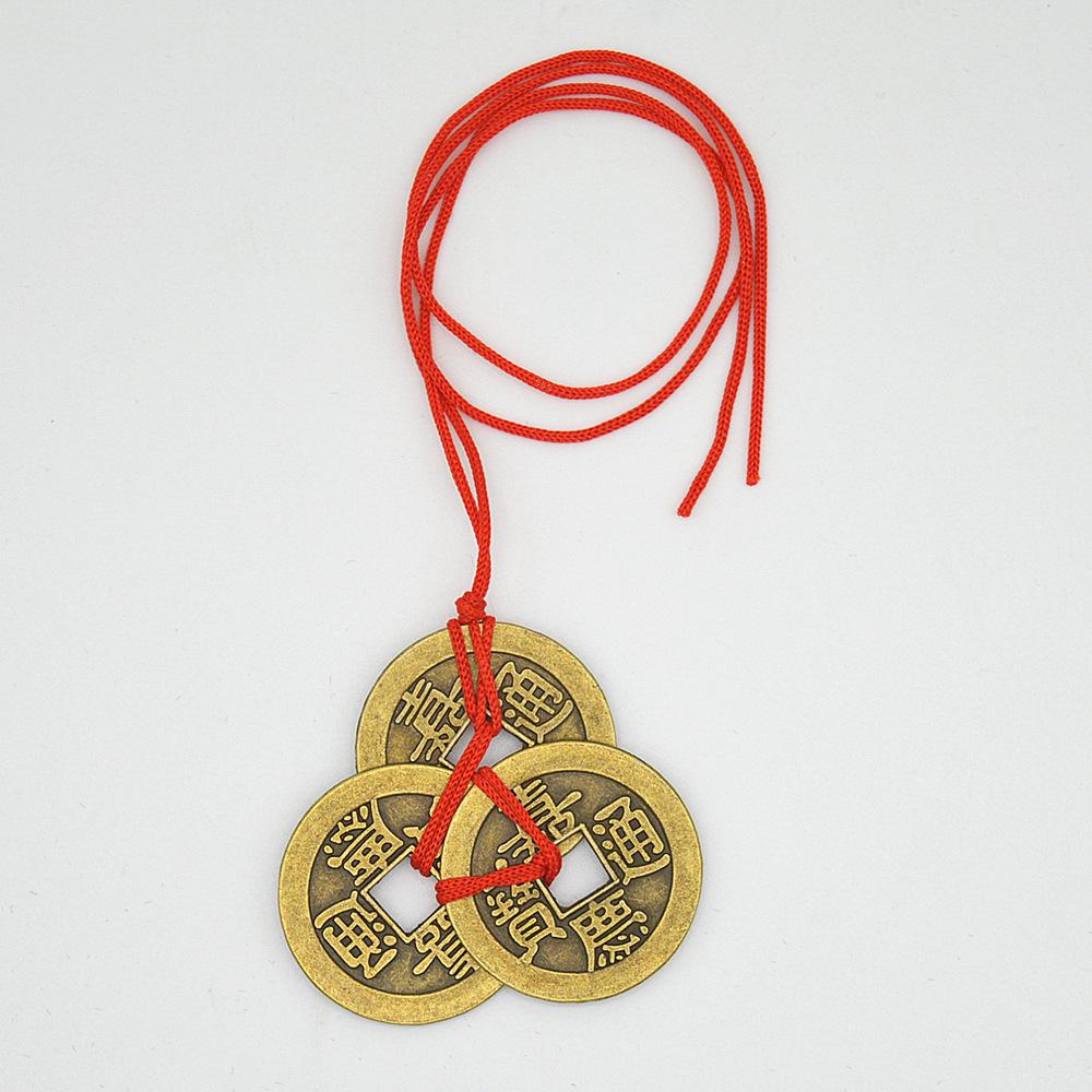 3 Coins Red Chinese Knot Copper Vintage Feng Shui Wealth Success Lucky Charm Home Car Hanger As Blessing Gifts Bring Health