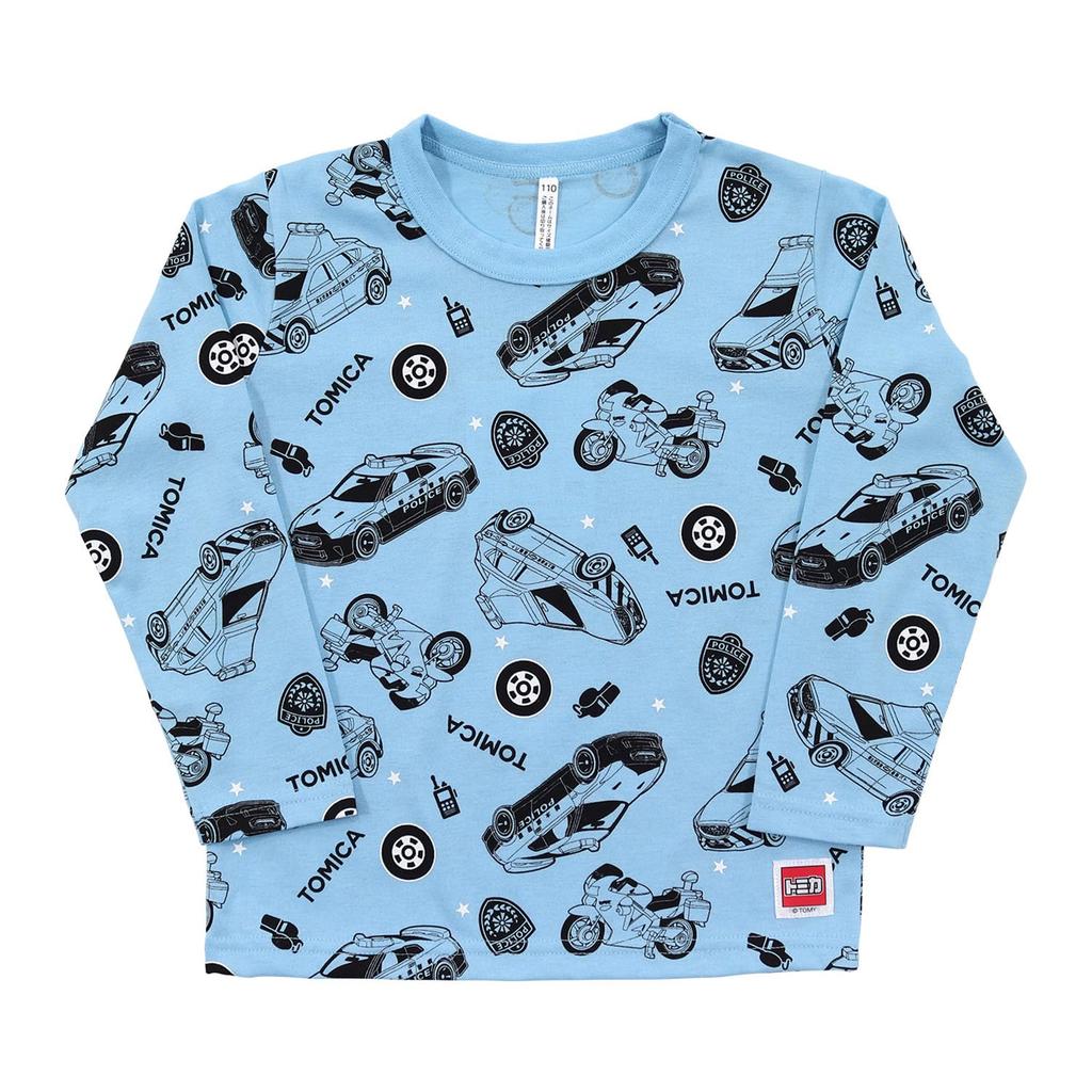 Takara Tomy Arts Tomica Print Long Sleeve 571 Boys' All-Over T-Shirt, Sax, 110cm,