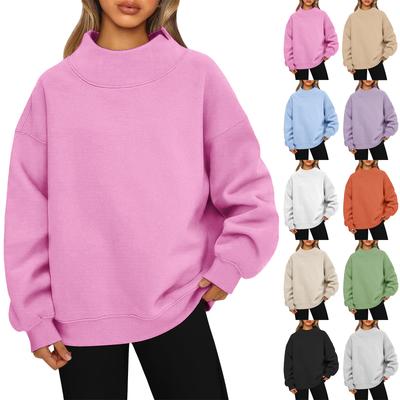 Damen Modischer Lockerer Rollkragen Langarm Einfarbiges Hoodie Top Pullover