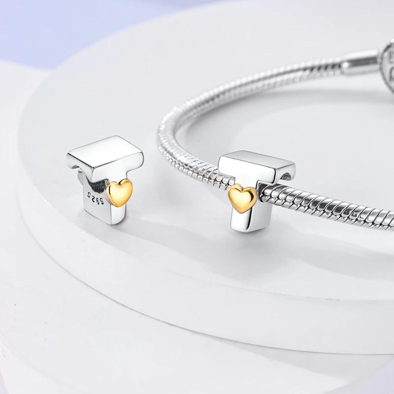 Silver 925 26 Alphabet Letters Charm Heart Love Bead for Charms Bracelets for Women DIY Fine Jewelry Gifts