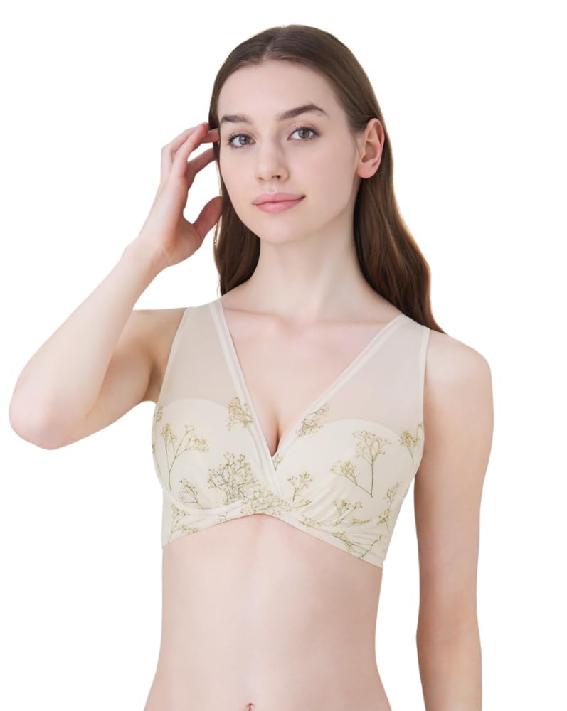 DRMETHOD Nongy Breathable and Cool Size Non-Wired Bra, (Effortless Ivory, L)