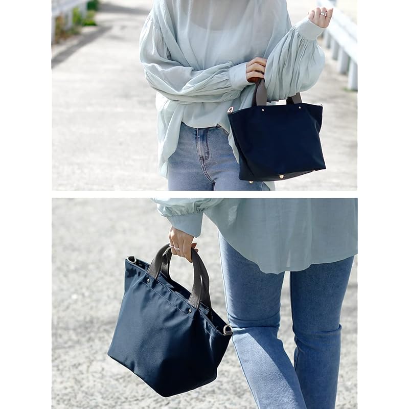 [VITAFELICE] Vita Felice genuine leather handle 2way mini nylon tote bag ladies vinb-9r010z (Navy)