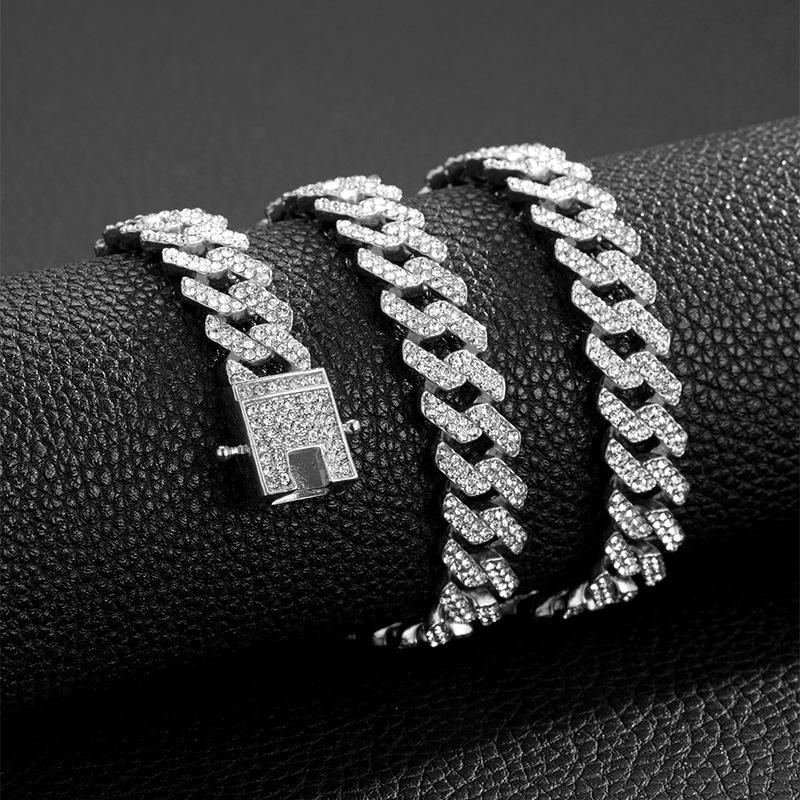 

Мужчины Женщины Хип-хоп Iced Out Bling Зубцовая Кубинская Цепочка Ожерелье Костюм 13 мм Паве Стразы Звеньевая Цепочка Чокер Браслет Модные Ювелирные Изделия 8inch
