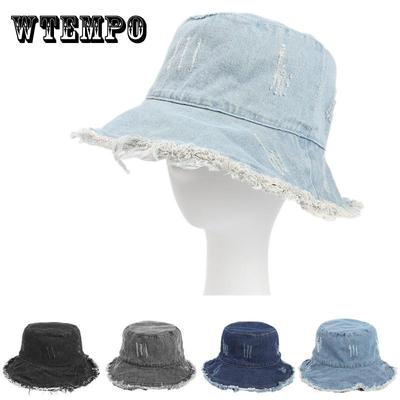 Klobouk Bucket Hat - Lehký, S patinou, S roztřepeným lemem, Neformální sluneční klobouk rybářského typu pro ženy a dívky - Modrá džínovina praná, Ideální pro venkovní aktivity