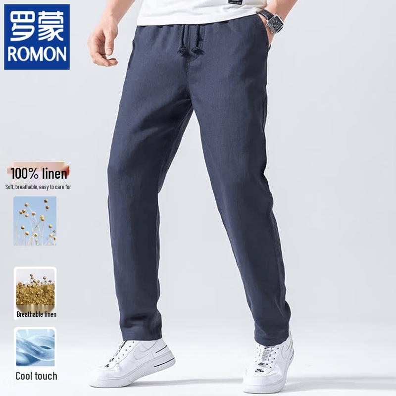 ROMON Men s 100% Linen Casual Straight-Leg Pants M