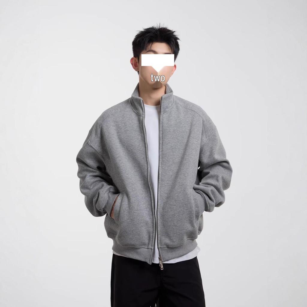 Men's Trendy Stand Collar Zipper Hoodie: Autumn/Winter Fashion Loose Fit Cardigan Jacket.