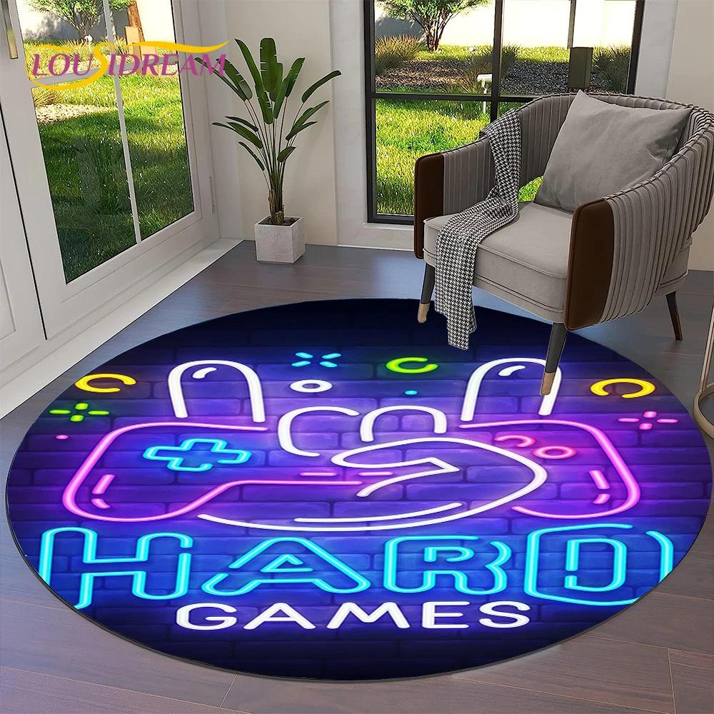 

Gamepad Cartoon Game Gamer Round Carpet Rug for Living Room Bedroom Child Playroom Chair Decor,Pet Area Rug Non-slip Floor Mat Diameter 60cm