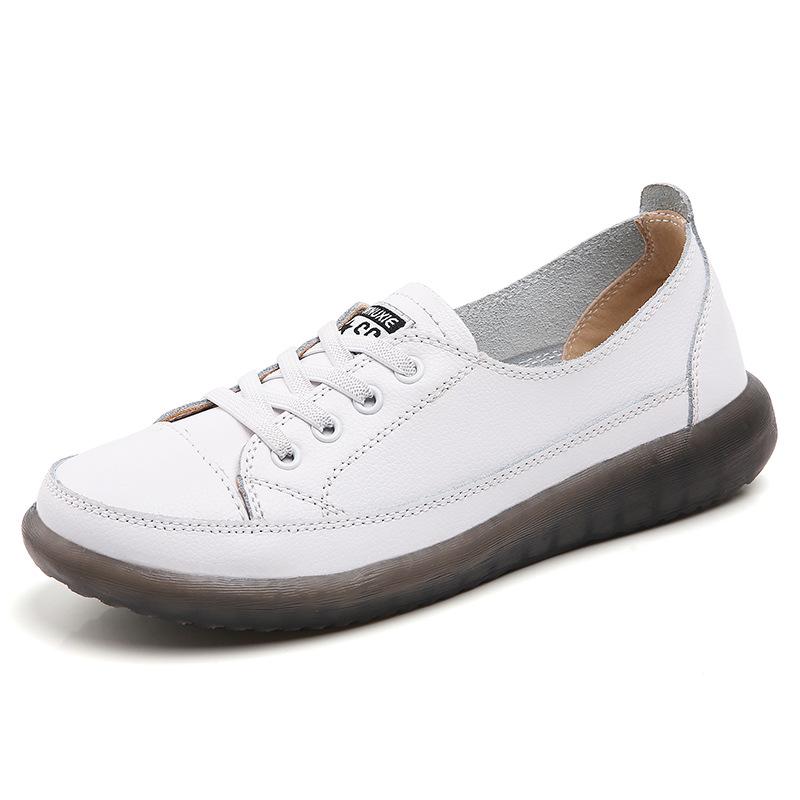 2022 Spring Women s White Lace-Up Casual Flat Shoes, Black Soft Sole, Trendy Korean Style 36 белый