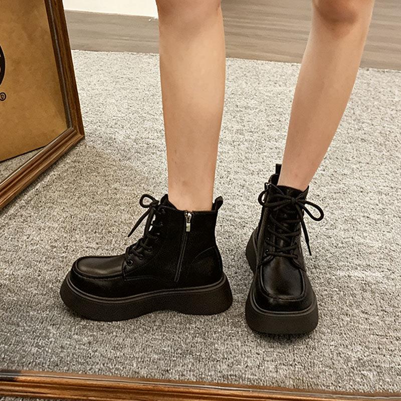 Retro Sweet and Cool Martin Boots Women's Autumn and Winter Velvet New Ins British Style Thick-soled Heightening Short Boots