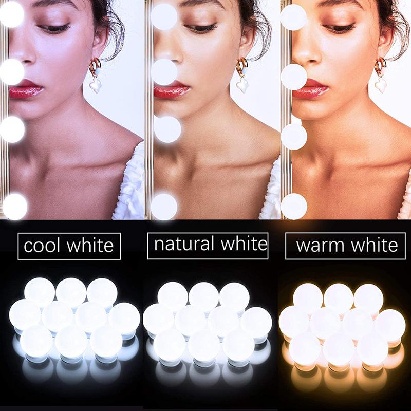 Three-Color LED Hollywood Makeup Mirror Lights with Bulbs